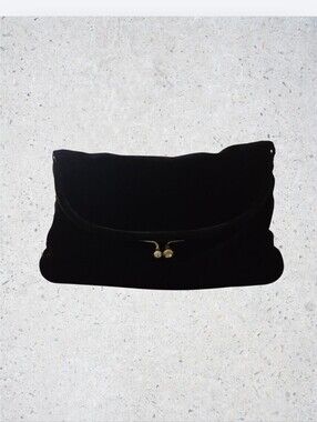 Ingber Vintage Black Velvet Fold Over Clutch USA 50's Handbag Purse Evening